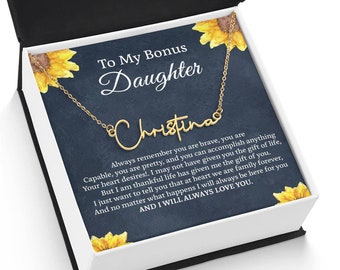 Personalized Bonus Daughter Name Necklace, Keepsake Gift for Bonus Daughter from Stepmom Stepdad, Stainless Steel or 18K Gold