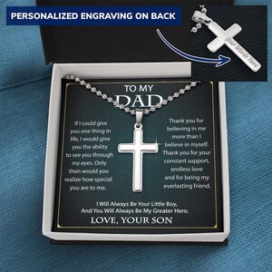 Personalisierte Kreuz Halskette Ball Kette, an meinen Vater Kreuz Halskette mit Nachrichtenkarte, Bedeutung, Jubiläumsgeschenk Geburtstag für Vater vom Sohn