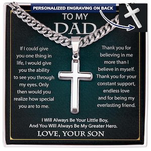 Kubanische Kette mit Handwerker-Kreuz-Halskette für Papa, für meinen Vater Kreuz-Halskette mit Nachrichtenkarte vom Sohn, Vatertags-Geburtstagsgeschenke für Papa