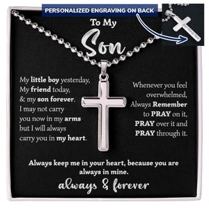 To My Son Ball Kette Personalisierte Kreuz Halskette Geburtstag Weihnachten Abschlussgeschenk von Papa Mama mit Message Card und Geschenk-Box