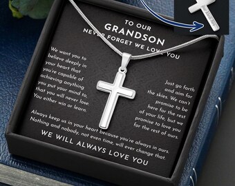 To Our Grandson On Your Wedding Waterproof Gold Cross Necklace for Man, Meaningful Message Gift to Groom from Grandparent