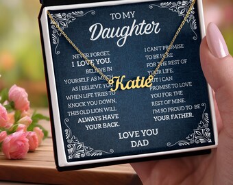 To My Daughter Personalized Name Necklace, Waterproof Jewelry Gift for Girl, Adjustable Chain with Loving Messages