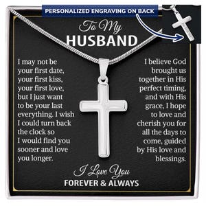 Collar con cruz para el marido de mi esposa, mi alma gemela, collar con cruz con tarjeta de mensaje en una caja de regalo, collar con cruz personalizado para hombres, San Valentín