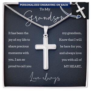 Collier croix personnalisé à mon petit-fils, carte de vœux, bijoux sincères, cadeau d'anniversaire significatif, bijoux petit-fils, bijoux à graver croix