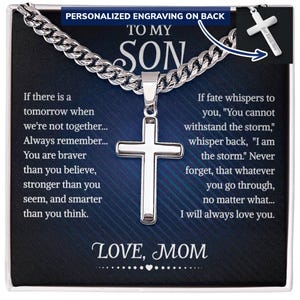 Für meinen Sohn Kubanische Kette mit Handwerker Kreuz Halskette von Mama, mit Message Card Geschenkbox, Halsketten für Geburtstag, Jubiläum, Weihnachtsgeschenk