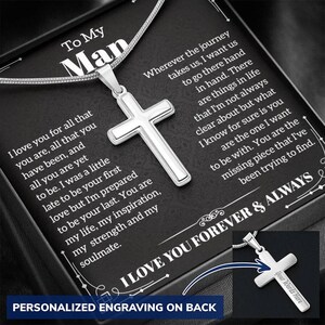 Zu meinem Mann Personalisierte Kreuz Halskette, Geschenk für Freund von Freundin, Geschenk für Mann von Frau, Valentinstag Geschenkkarte Luxus Box