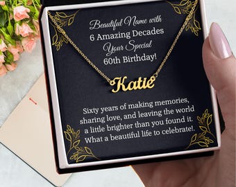 60th birthday gifts for Women Birthday Gift Ideas, Name Necklace, 60th birthday gifts for mom sixtieth birthday ideas, 6 AMAZING DECADES