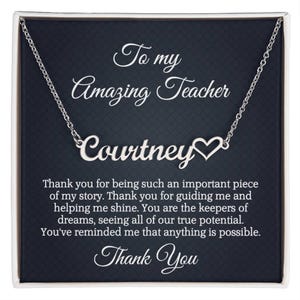 Meilleur enseignant de tous les temps, carte de message d'appréciation, collier prénom coeur, cadeau attentionné pour enseignant, cadeau pendentif enseignant pour la fête des enseignants