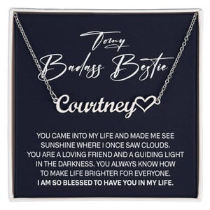 To My Badass Bestie Herz Namenskette, Beste Freundin Geburtstagsgeschenke für Frauen mit Message Card, Freundschaftsschmuck