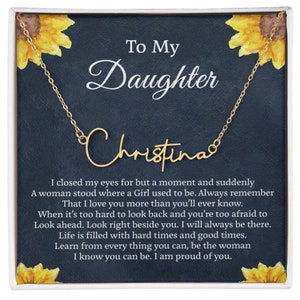 Für meine Tochter Signature Style Name Halskette, personalisierte Geschenk für Tochter, Tochter Geburtstagsgeschenk Nachricht Karte Schmuck, personalisierte Geschenk