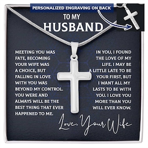 Collier croix pour mon mari de ma femme, mon âme soeur, collier croix avec carte à message dans une boîte cadeau, collier croix pour homme