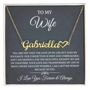 À ma femme Collier de mari avec carte de message Cadeaux romantiques pour femme Collier coeur prénom pour femme, bijoux de femme en or rose