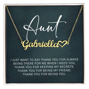 Sieradencadeaus voor tante van nichtje, hartvormige naamketting op sentimentele quotekaart