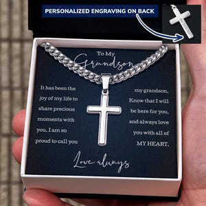 Mon petit-fils, chaîne cubaine avec collier croix artisanal, carte de voeux sincère, cadeau d'anniversaire significatif, cadeau de Saint-Valentin petit-fils