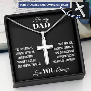 Aan mijn vader gepersonaliseerde kruisketting met berichtkaart, ketting Vaderdagcadeau, ketting cadeau kerstverjaardag voor papa