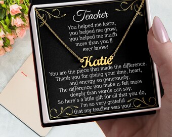 Teacher Gift, Teacher Appreciation, Teacher Jewelry, Thank you Gift Adjustable chain, Polished stainless 18K gold finish
