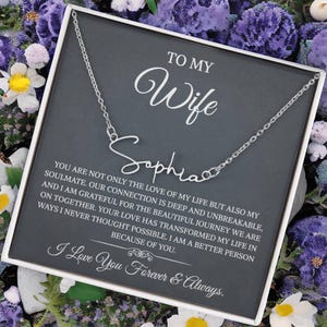 An meine Frau Halskette von Ehemann mit Nachrichtenkarte Romantische Geschenke für Frau Signature Style Name Halskette für Frauen, Frau Schmuck Rose Gold
