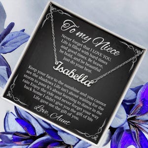 Collar con nombre personalizado y tarjeta de mensaje para sobrina, colgante con nombre personalizado y carta de amor sincera, collar sentimental, caja LED