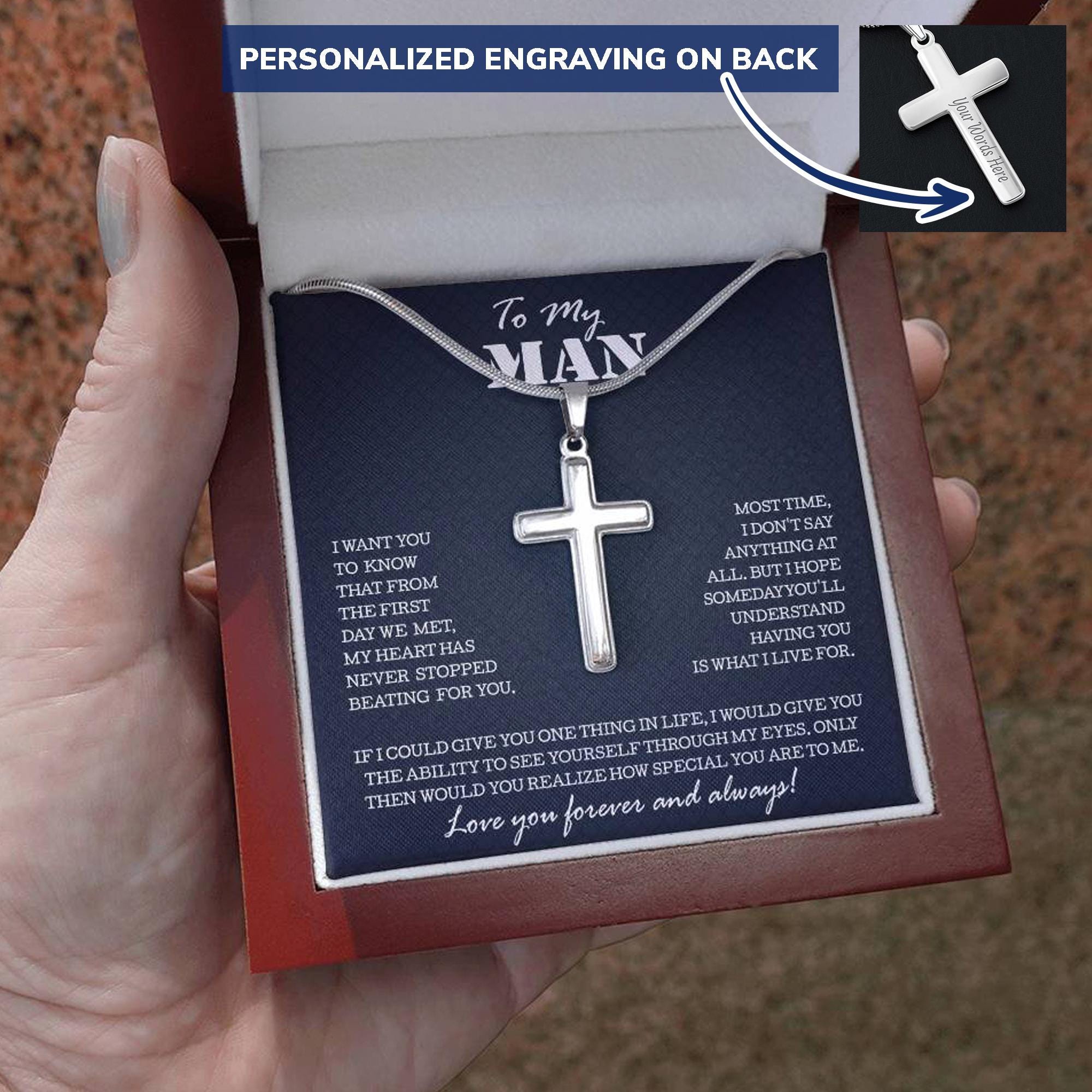 PINKDODO Cross Necklace For Men - 316L Stainless Steel, 24" Chain, 1.7" Pendant, Gift For Son, Brother, Boyfriend