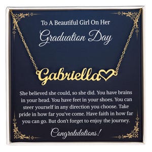 Personalized Heart Name Necklace, Inspirational Graduation Gift, High School Graduate Gifts for Best Friend or Daughter