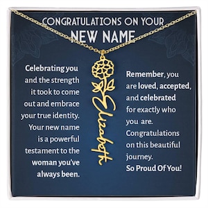 Transgender Name Change Personalized Name Necklace With Birth Flower for Transgender Change Jewelry Trans Pride Christmas Gift for LGBTQ