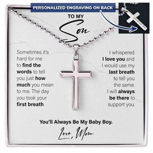 To My Son Personalized Cross Necklace, Gift For Son From Mom