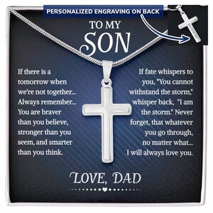 An meinen Sohn Personalisierte Kreuz Halskette von Papa, mit Nachrichtenkarte und Geschenkbox, Halsketten für Geburtstag, Jubiläum, Weihnachtsgeschenk