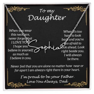 Father Daughter Necklace: Personalized Name Pendant, Stainless Steel or Gold