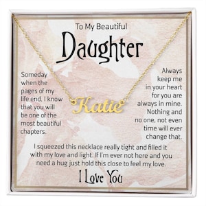 To My Daughter gepersonaliseerde naamketting, dochter verjaardagskaart cadeau sieraden ketting met berichtkaart, geschenkdoos van moeder vader