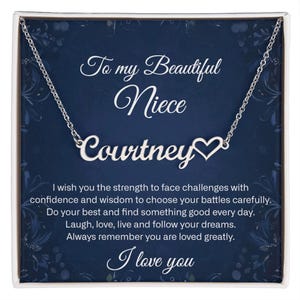 Collar con nombre de corazón para mi sobrina con tarjeta de mensaje, colgante con nombre personalizado con carta de amor sincera, collar sentimental, regalo del Día de la Madre