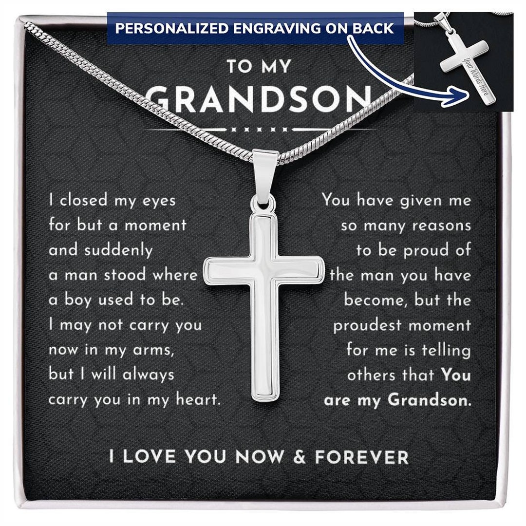 Grandson Cross Necklace Jewelry for Grandson Gifts for Grandsons