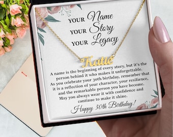 30th Birthday Necklace Gift for Her- Your Name Your Story Your Legacy | Name Gold Finish Necklace | 30 yr Birthday milestone