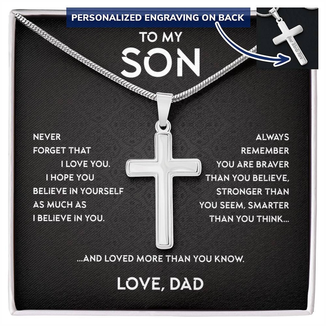 My Son Necklace Gift From Mom Dad, Cross Personalized Necklace, Son ...