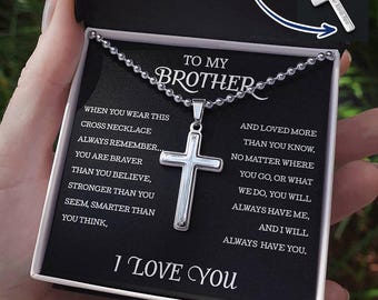Brother 's Necklace Gold Finish Cross Pendant for Men - 316L Stainless Steel Ball chain Catholic Cross Gift for brother