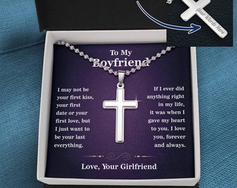 Personalisierte gravierte Kreuz Halskette, Geschenk für Freund für Jahrestag Geburtstagsgeschenk für ihn