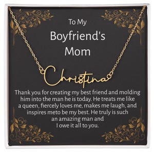 Boyfriends Mom Gift, Gifts for Boyfriend&#39;s Mom, To My Boyfriends Mom Necklace, Signature Style Name Necklace, Mother&#39;s Day Birthday Gift