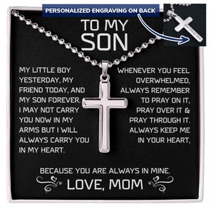 Für meinen Sohn Ball Kette Personalisierte Kreuz Halskette Geburtstag Weihnachten Abschlussgeschenk von Mama mit Message Card und Geschenk-Box