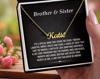 To My Sister from Brother Personalized Name Necklace, Waterproof Jewelry Gift for Girl, Adjustable Chain with Loving Messages