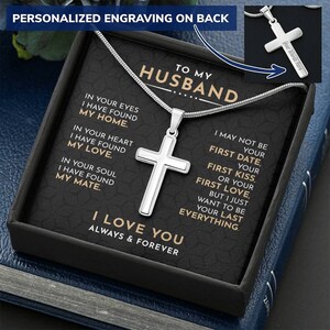 My Husband Personalized Cross Necklace, Gift For Husband From Wife, Gift For Groom From Bride, Anniversary Birthday Valentine Jewelry Gift