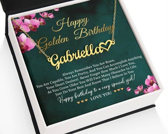 Happy Golden Birthday Special Friend Birthday Card, Milestone Birthday, Keepsake Birthday,Personalized Heart Name Necklace