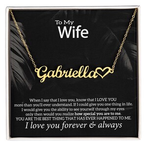 Ma femme, collier prénom personnalisé, bijoux, carte message, boîte parfaite personnalisée, anniversaire de mariage, fête des mères