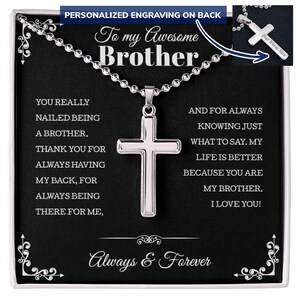 Collar de cruz personalizado para mi hermano, joyería de cumpleaños, regalo de San Valentín, collar de Navidad, con tarjeta de bendición y caja de regalo