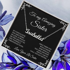 Zu meiner erstaunlichen Schwester-Halskette, Schwester-Geschenke, personalisierte Namenshalskette, Geschenkkarte und Geschenkboxverpackung