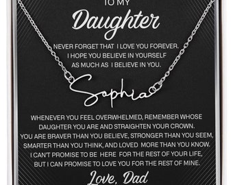 Father to Daughter Gifts from Dad to Daughter Necklace, Father Daughter Necklace for Daughter from Dad, Signature Style Name Necklace Gifts