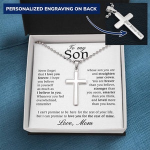 Collar con cruz personalizado para mi hijo, regalo de joyería para niño, collar de graduación para hijo de mamá, regalo de graduación para hijo, collar con cruz