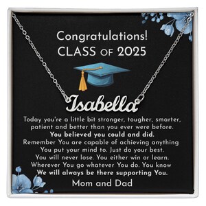 Afstudeercadeau voor haar, Graduate Class of 2025, Congrats Grad-doos en cadeaubon, naamhanger ketting cadeau voor vrouwen