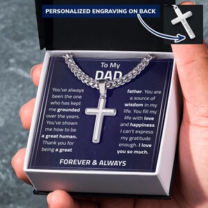 Kubanische Kette mit Handwerker-Kreuz-Halskette, für meinen Vater Kreuz-Halskette mit Nachrichtenkarte, bedeutungsvoll, Geschenk für Vater-Vatertag