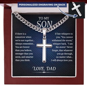 Für meinen Sohn Kubanische Kette mit Handwerker Kreuz Halskette von Papa, mit Message Card Geschenkbox, Halsketten für Geburtstag, Jubiläum, Weihnachtsgeschenk
