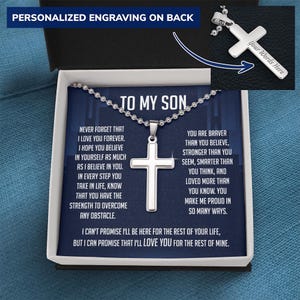 To My Son Ball Kette Kreuz Halskette Geburtstag Weihnachten Abschlussgeschenk von Papa Mama mit Message Card und Geschenk-Box
