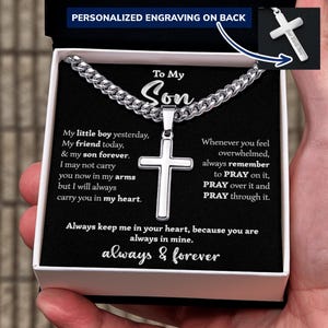 Für meinen Sohn Kubanische Kette mit Handwerker Kreuz Halskette Geburtstag Weihnachten Abschlussgeschenk von Papa Mama mit Mitteilungskarte und Geschenkbox